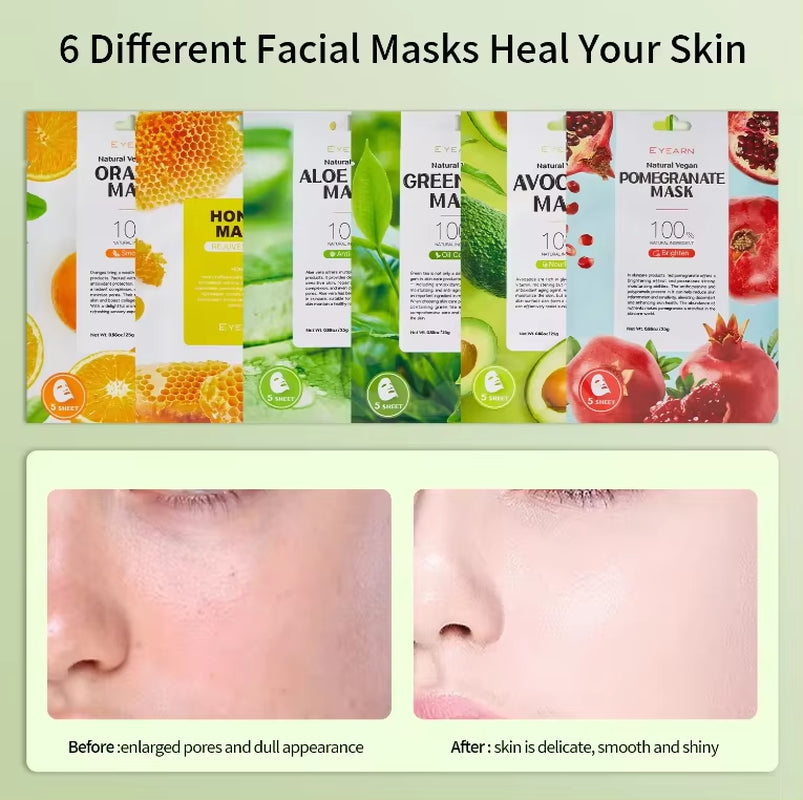 Ready to Ship Boxed Fruit Facial Mask 5Pc Natural Plant Essence Mild Face Skincare Variety Mask Set Korean Ingredient Sheet Mask