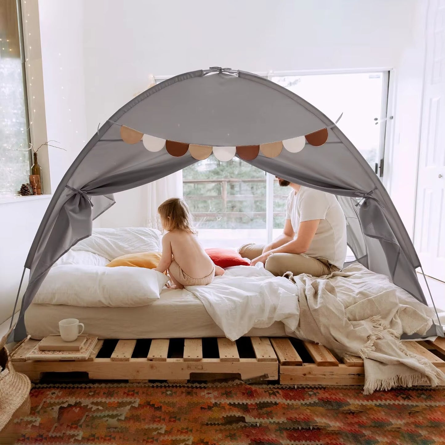 Portable Breathable Kids Bed Tent with Blackout & Dream Features for Baby Crib Mosquito Net Drafty Room in Black Color