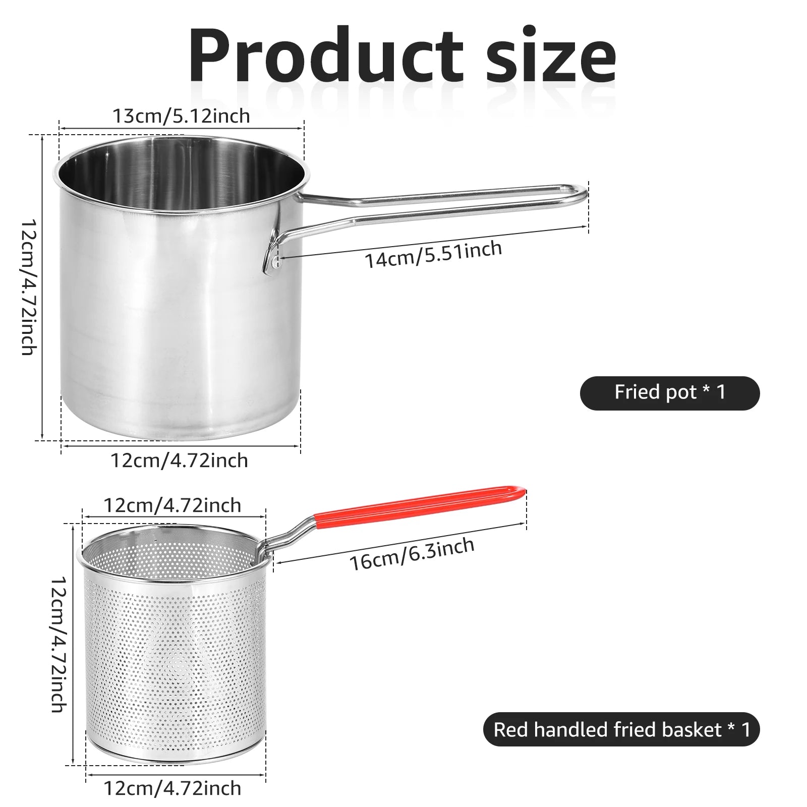 Deep Fryer Pot with Strainer Basket and Thermometer Stainless Steel Frying Pan for Frying Fries Fish Shrimp Chicken Cooking Tool