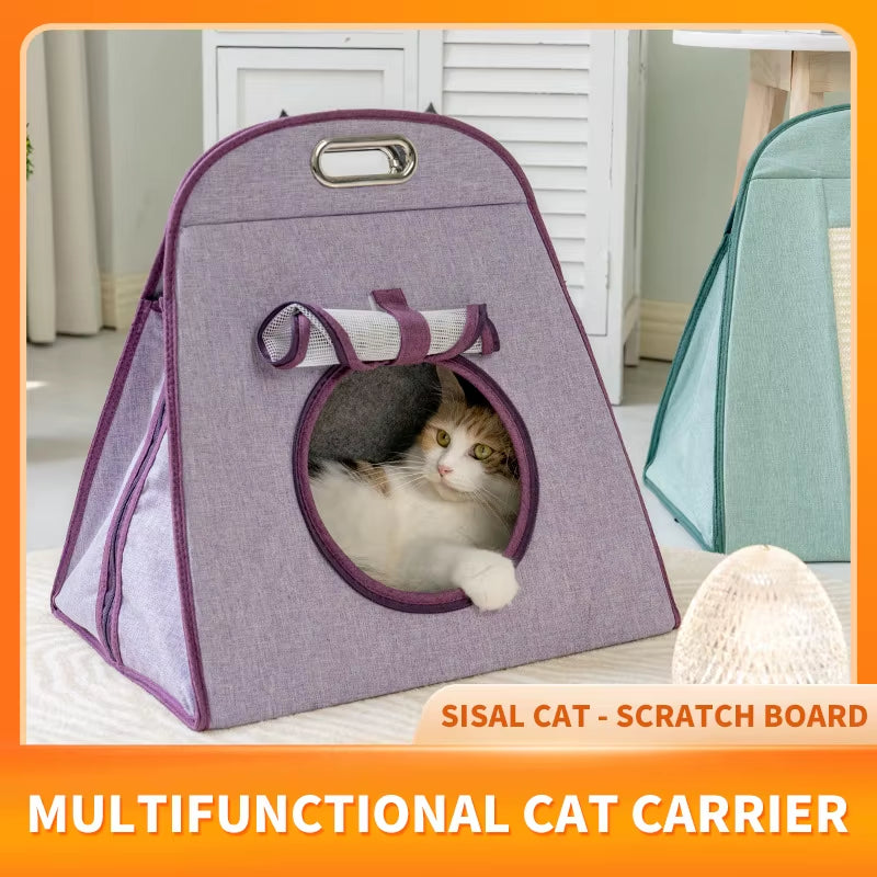 Manufacturer Wholesale Portable Foldable Cat Carrier House with Scratcher