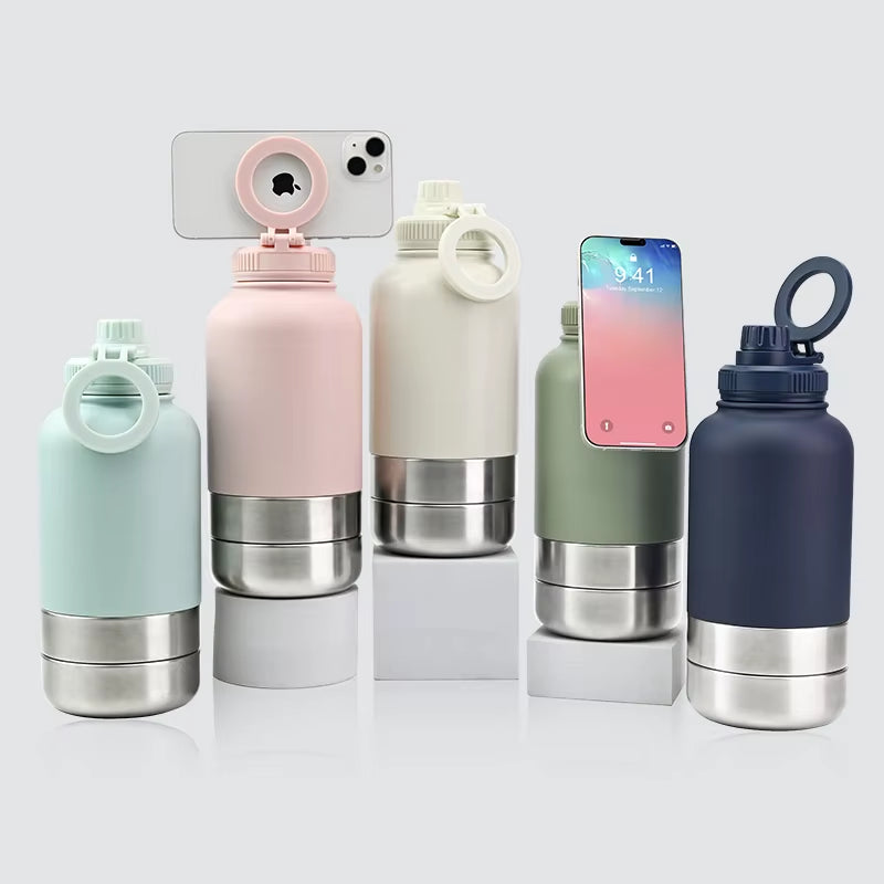 OEM 32Oz 3 in 1 Insulated Stainless Steel Pet Feeder 1000Ml Outdoor Travel Portable Water Bottle for Dogs