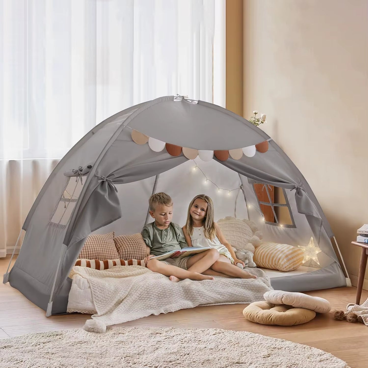 Portable Breathable Kids Bed Tent with Blackout & Dream Features for Baby Crib Mosquito Net Drafty Room in Black Color