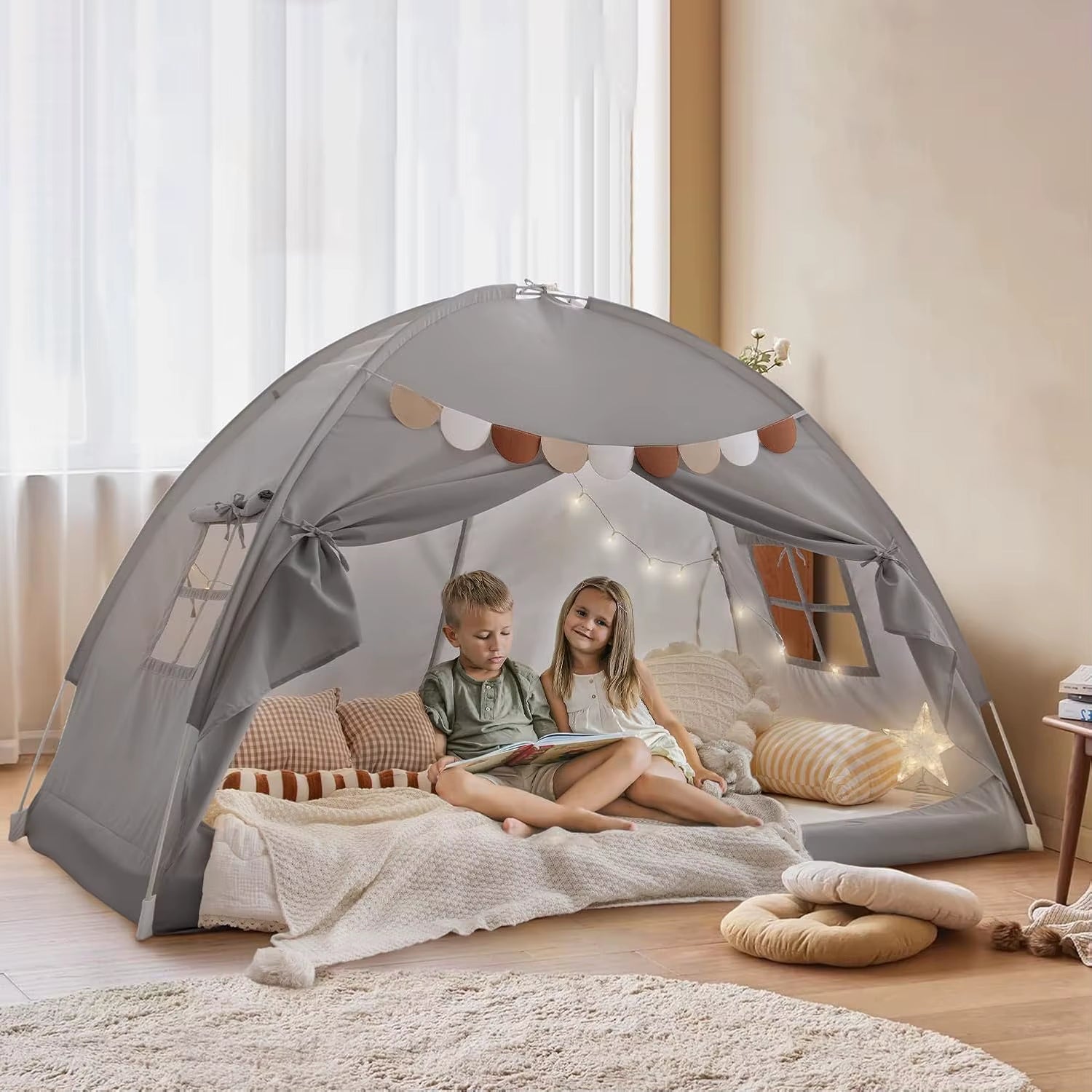 Portable Breathable Kids Bed Tent with Blackout & Dream Features for Baby Crib Mosquito Net Drafty Room in Black Color