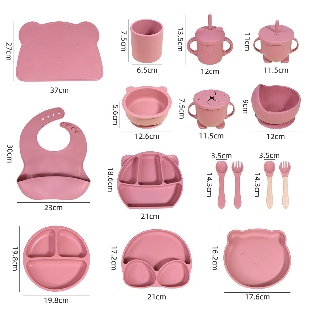 Kids Weaning Products Silicone Tableware Plate Bowl Spoon Fork Bebes Dishe Baby Feeding Sets Supplies for Reborn Baby