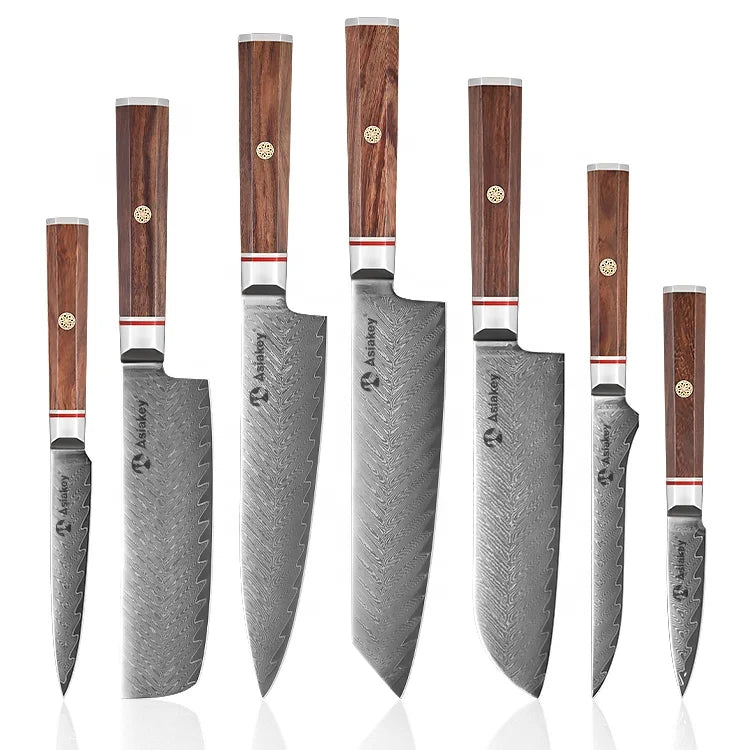 High Quality Professional Chef Knife Kits Rose Wood Handle Customized Logo Japanese Kitchen Knife Set