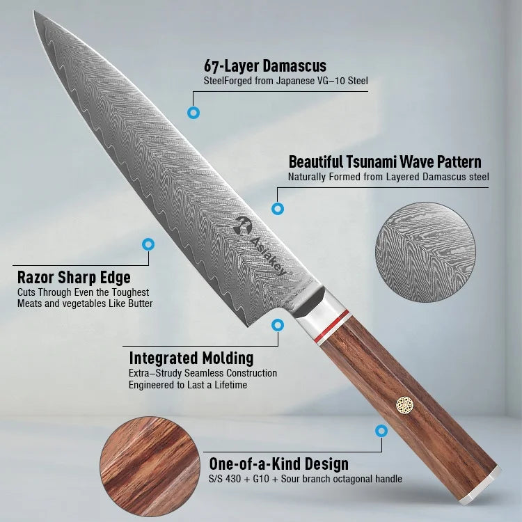High Quality Professional Chef Knife Kits Rose Wood Handle Customized Logo Japanese Kitchen Knife Set