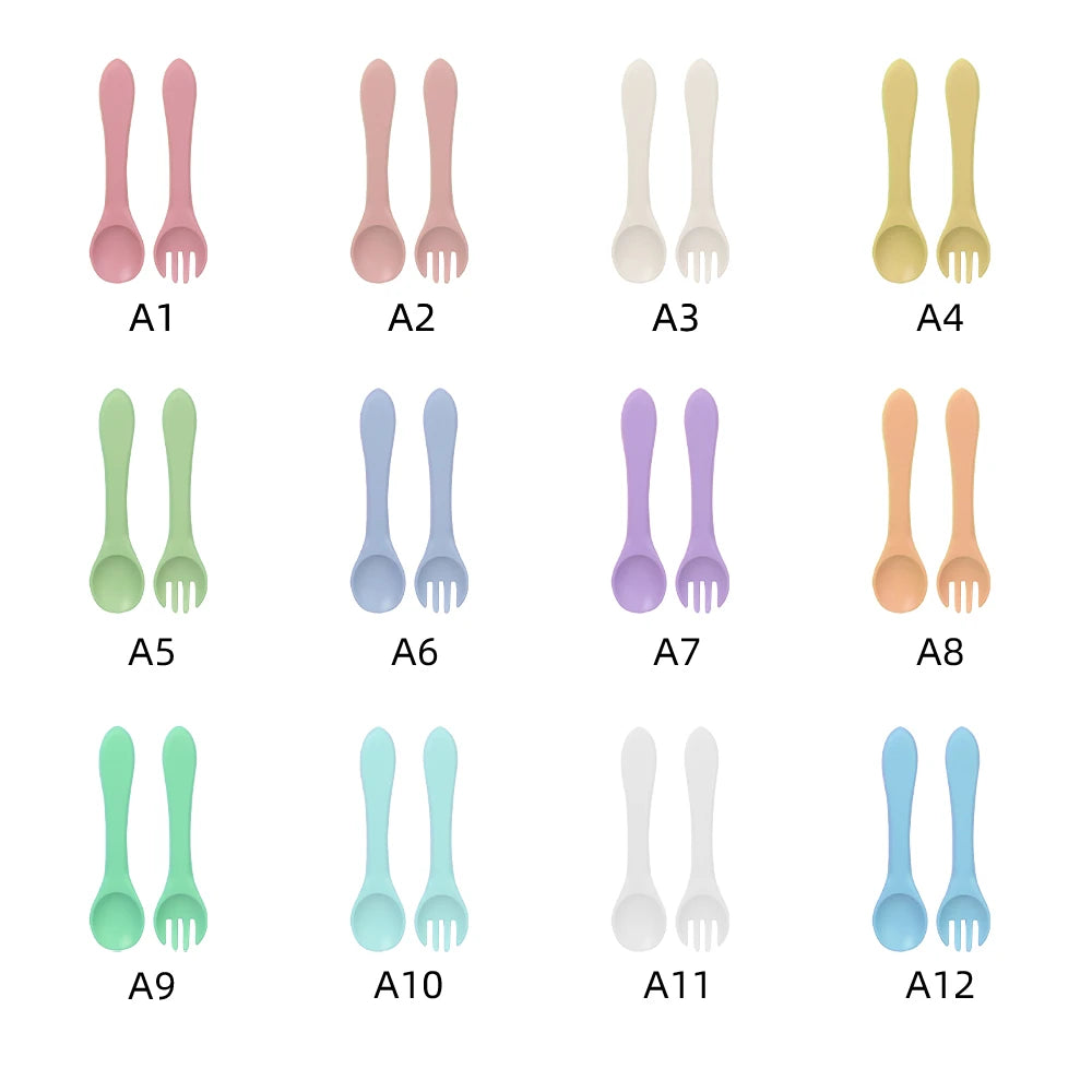 Kids Weaning Products Silicone Tableware Plate Bowl Spoon Fork Bebes Dishe Baby Feeding Sets Supplies for Reborn Baby