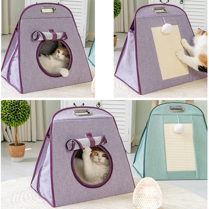 Manufacturer Wholesale Portable Foldable Cat Carrier House with Scratcher