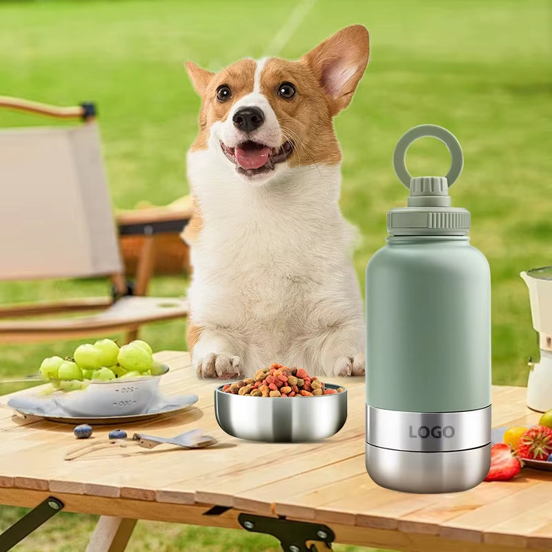 OEM 32Oz 3 in 1 Insulated Stainless Steel Pet Feeder 1000Ml Outdoor Travel Portable Water Bottle for Dogs
