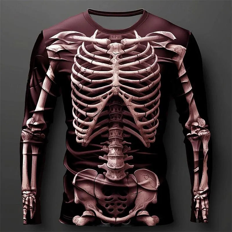 Creative Design 3D Skull Print Men'S T-Shirt Autumn Daily Casual Long Sleeve Crew Neck Pullover Tees Oversize Breathable Clothes