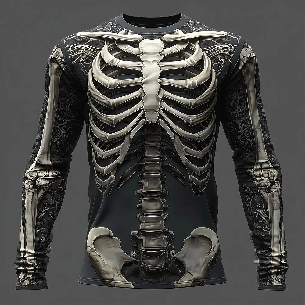 Creative Design 3D Skull Print Men'S T-Shirt Autumn Daily Casual Long Sleeve Crew Neck Pullover Tees Oversize Breathable Clothes
