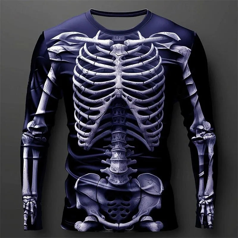 Creative Design 3D Skull Print Men'S T-Shirt Autumn Daily Casual Long Sleeve Crew Neck Pullover Tees Oversize Breathable Clothes