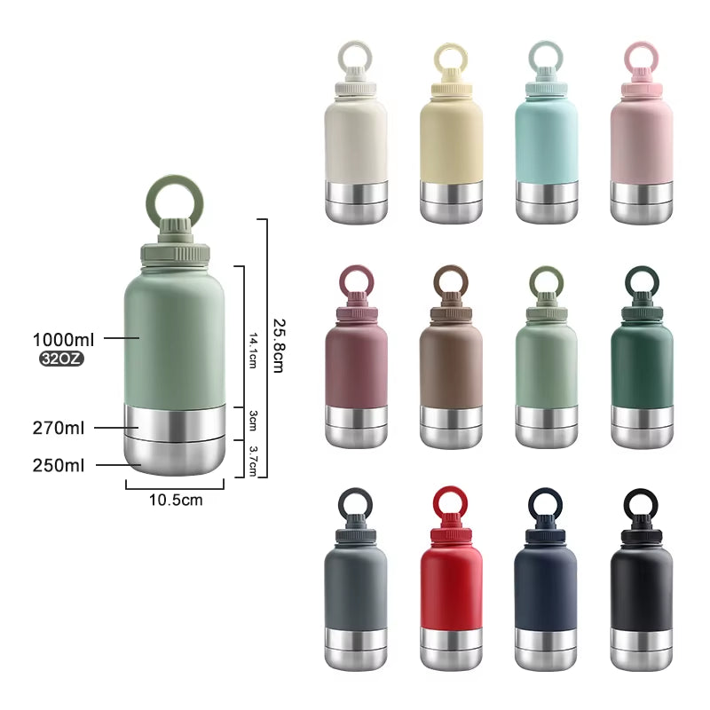 OEM 32Oz 3 in 1 Insulated Stainless Steel Pet Feeder 1000Ml Outdoor Travel Portable Water Bottle for Dogs