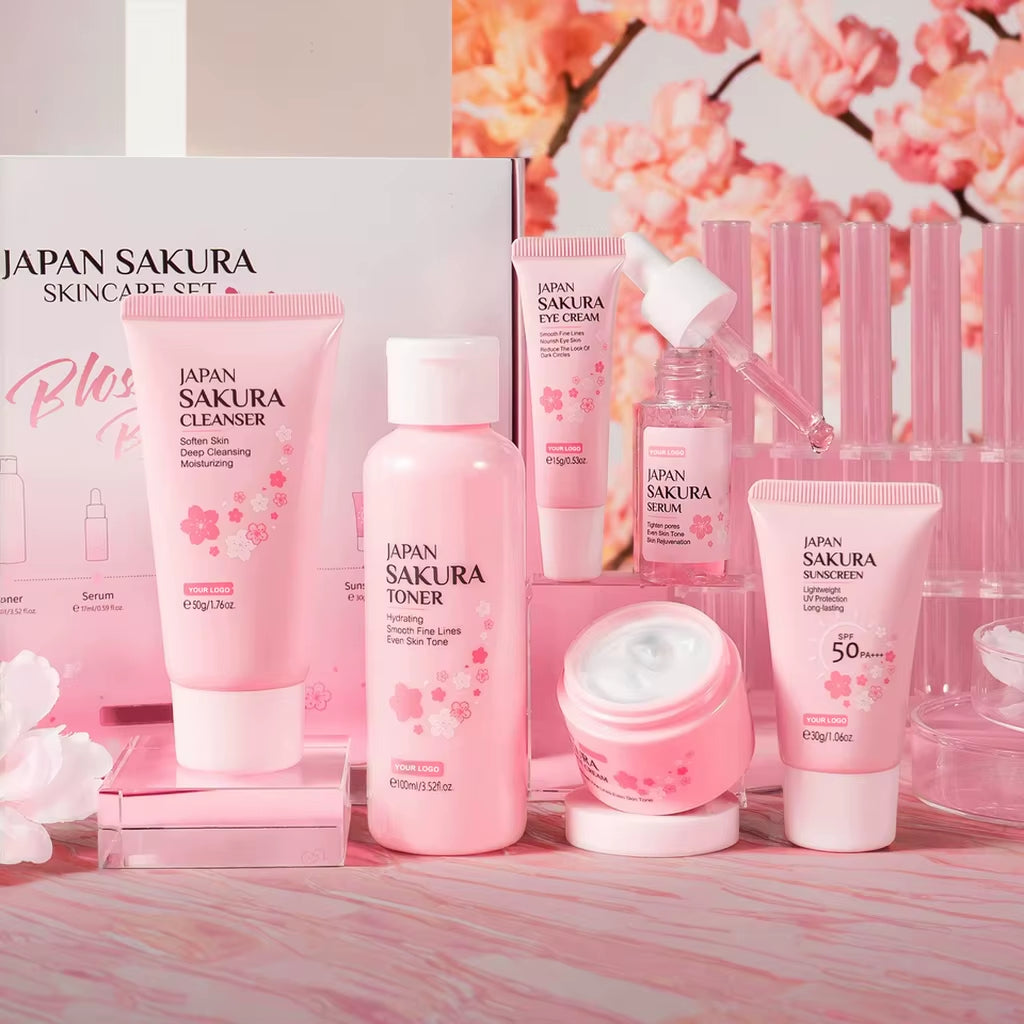 Wholesale Japan Sakura Skin Care Products Vegan Skin Care Set 6Pcs Hydrating Anti-Aging Brightening Repairing Set