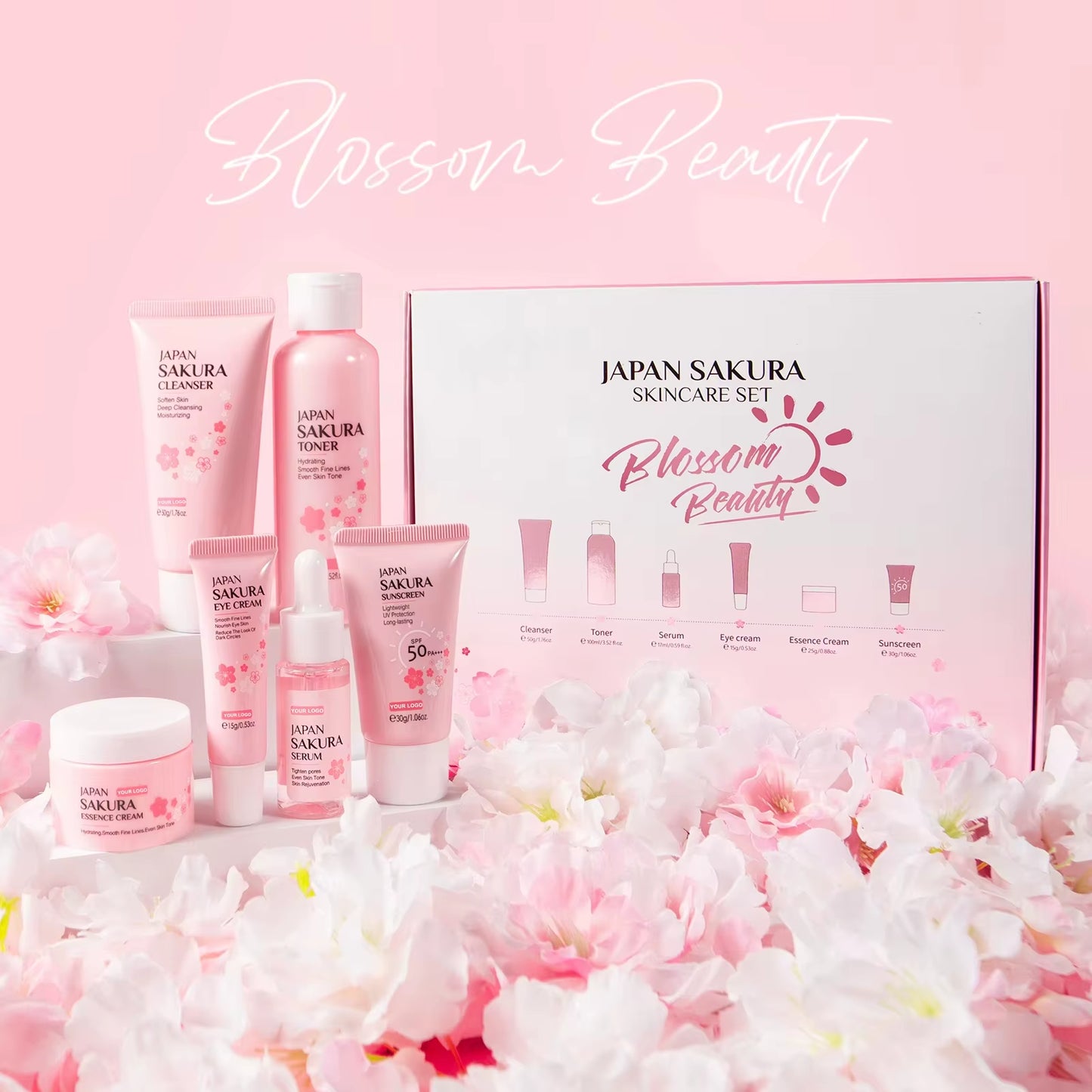 Wholesale Japan Sakura Skin Care Products Vegan Skin Care Set 6Pcs Hydrating Anti-Aging Brightening Repairing Set