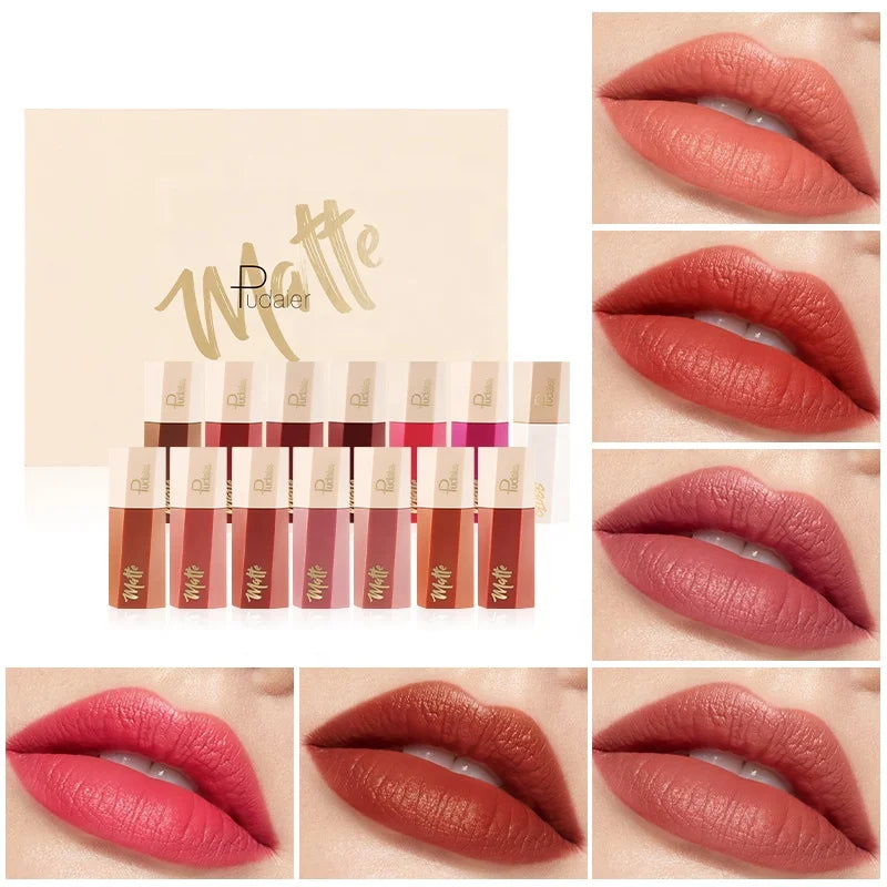 Wholesale Cosmetics High Pigment 14Colors Velvet Matte Liquid Lipstick Set Waterproof Moisturizing Lipgloss Makeup Private Label