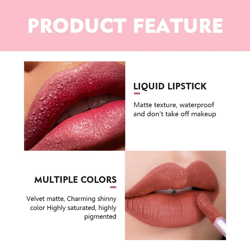 Wholesale Cosmetics High Pigment 14Colors Velvet Matte Liquid Lipstick Set Waterproof Moisturizing Lipgloss Makeup Private Label