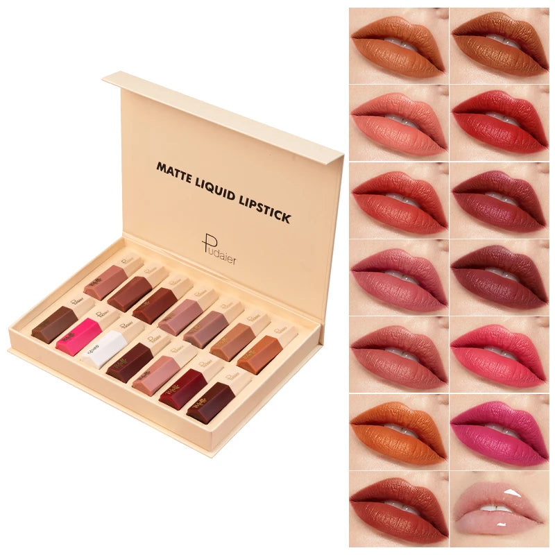 Wholesale Cosmetics High Pigment 14Colors Velvet Matte Liquid Lipstick Set Waterproof Moisturizing Lipgloss Makeup Private Label