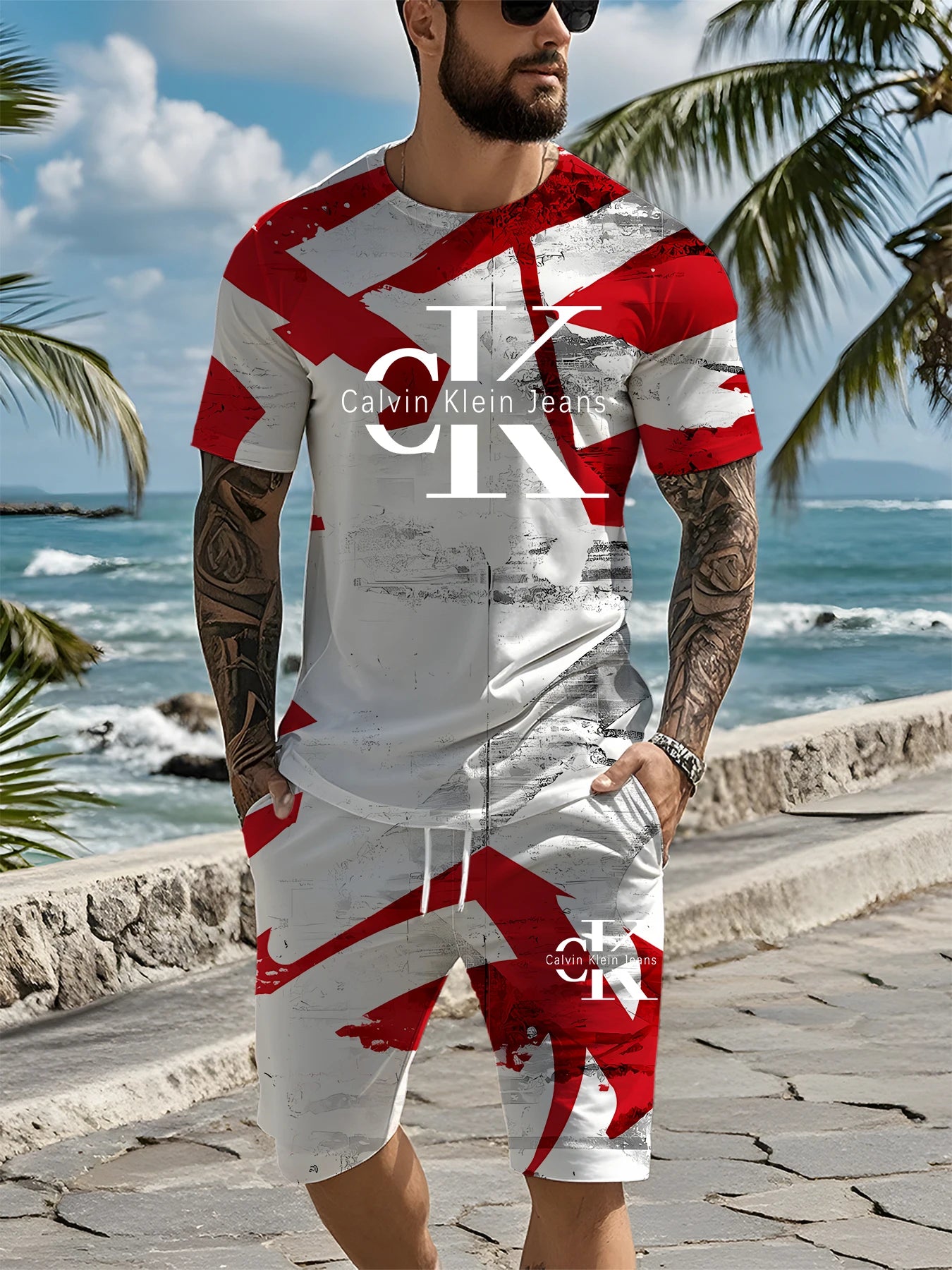 2025 Summer New Outdoor Leisure Comfortable Soft Breathable Lightweight round Neck Men'S T-Shirt Shorts Set