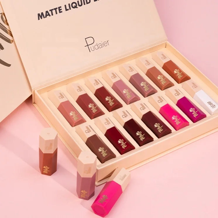Wholesale Cosmetics High Pigment 14Colors Velvet Matte Liquid Lipstick Set Waterproof Moisturizing Lipgloss Makeup Private Label