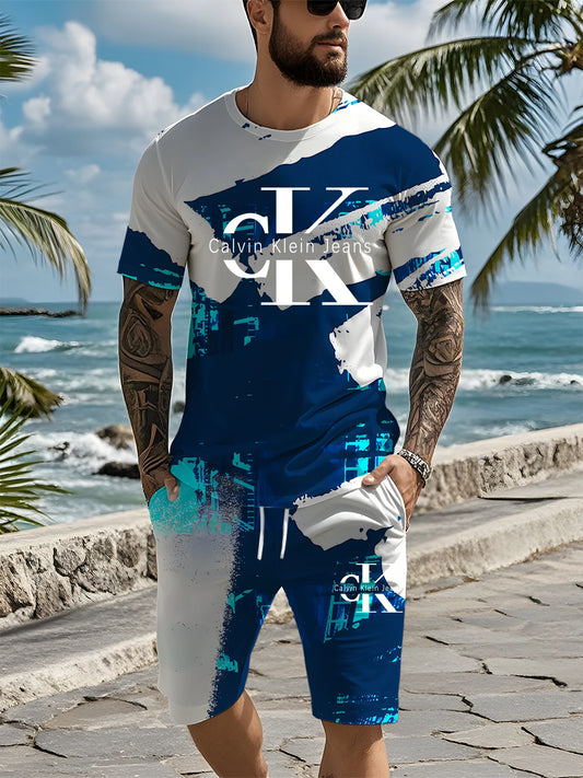 2025 Summer New Outdoor Leisure Comfortable Soft Breathable Lightweight round Neck Men'S T-Shirt Shorts Set