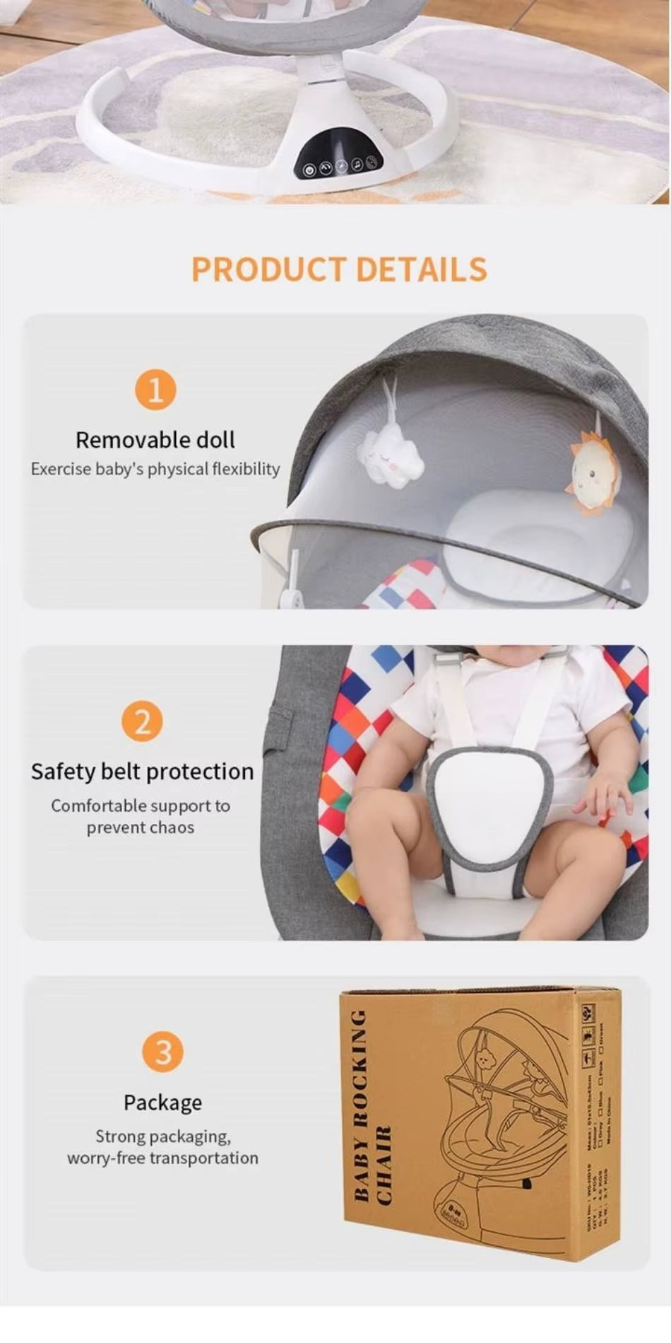 Multi-Function Electric Baby Bouncer Bassinet with Music New Born Automat Swing Babi Rocking Chair