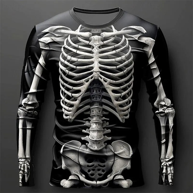 Creative Design 3D Skull Print Men'S T-Shirt Autumn Daily Casual Long Sleeve Crew Neck Pullover Tees Oversize Breathable Clothes