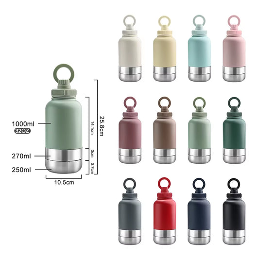 OEM 32Oz 3 in 1 Insulated Stainless Steel Pet Feeder 1000Ml Outdoor Travel Portable Water Bottle for Dogs