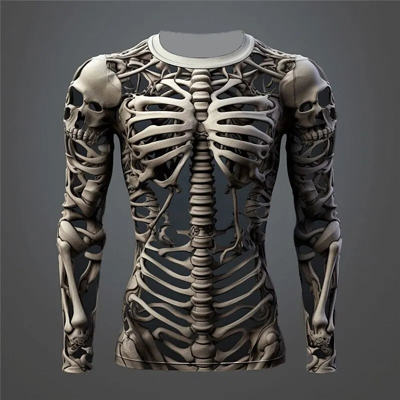 Creative Design 3D Skull Print Men'S T-Shirt Autumn Daily Casual Long Sleeve Crew Neck Pullover Tees Oversize Breathable Clothes